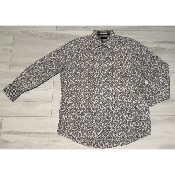 Alfani Other - ALFANI Men Regular Fit Dress Shirt Black Gray Button up down Contrasting Trim L